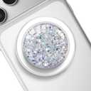 Transparent Magnetic Phone Grip Holder, Compatible for Magsafe Phone Grip, Collapsible Expandible Mobile Phone Grips Stand for iPhone 17 16 15 14 13 12 Series - Clear Crystal Purple Glitter