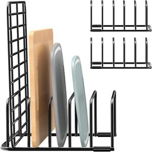 Fikoksol Cutting Board Organizer and Baking Sheet Rack, [2-Pack] Black Heavy Duty Metal Cookie Sheet Organizer for Cutting Board Storage & Plate Holder for Cabinet, Tray Dividers for Cabinets