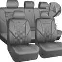 CAR PASS 3D Foam Faux Leather Car Seat Covers Full Set, Grey Breathable PU Leather Seat Covers for Cars, Luxury Universal Fit for SUVs Vans Sedan Truck Automotive, Armrest Airbag Compatible, All Gray