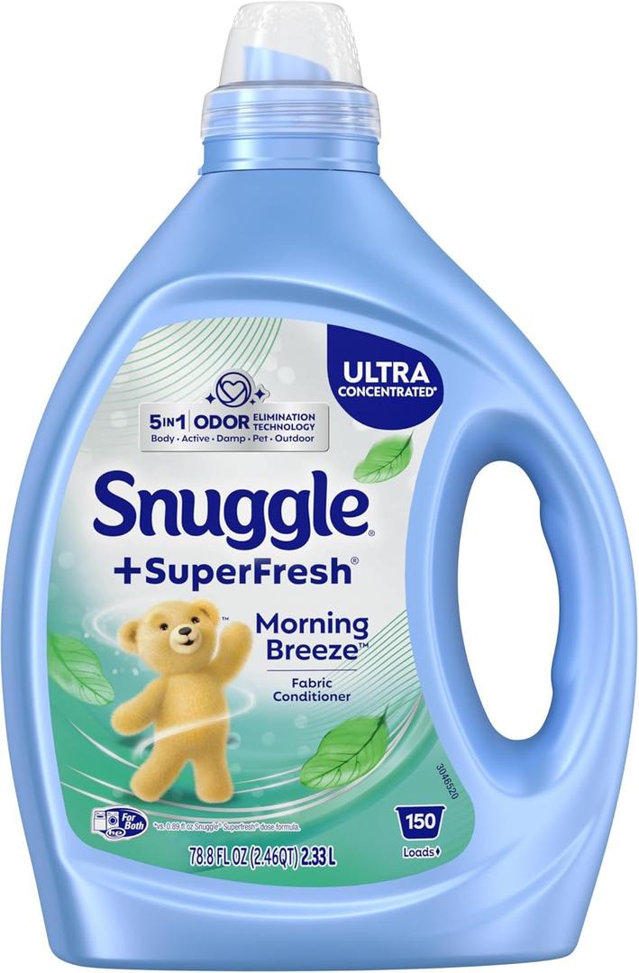Snuggle SuperFresh Fabric Softener Liquid, Ultra Concentrated, 78.8 Oz, 150 Medium Loads, Morning Breeze Fabric Conditioner, Lasting Scent, Fights Stubborn Odors, Softens, Reduces Static & Wrinkles