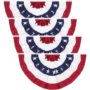 3x6 Ft American Pleated Fan Flag (Set of 4) Patriotic Half Fan Bunting, 4th of July Memorial Day Decorations for 250th Anniversary