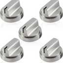 atgestore WB03X29300 Stainless Steel Stove Knobs Replacement for GE Stove Parts Range Knobs JGP3030SLSS JGP3036SL1SS JGP3030SL1SS GE Cooktop Knob KIP 5T06 Burner Control Knobs 5 Pcs