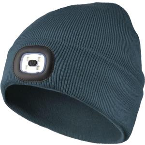 LED Lighted Beanie, Unisex Warm Knitted Hat, Rechargeable Headlamp Cap for Outdoors, Tech Gift for Men Dad Father Him Deep Teal