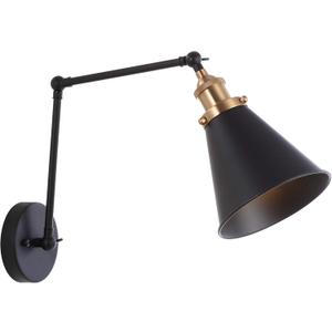 JONATHAN Y JYL7462A Industrial Adjustable Arm Wall Sconce, 7" Hardwired Wall Lamp in Black and Brass Gold Finish, Farmhouse Metal Reading Light for Bedroom, Bedside, Living Room, LED Bulb Included (Set of 1)