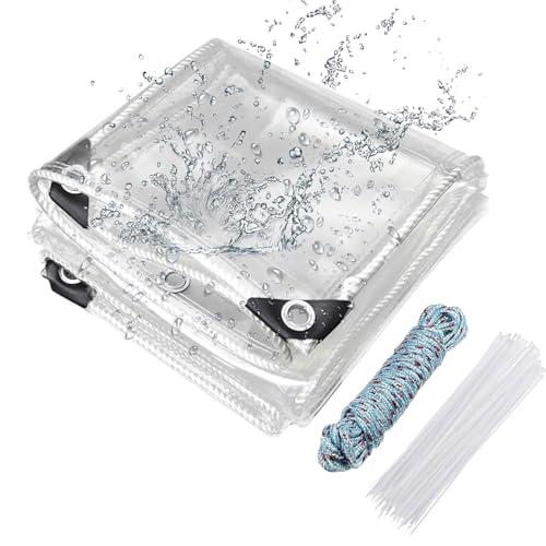 Clear Tarp with Grommets Heavy Duty Waterproof Tarps 8x8 Thickened Plastic Transparent Tarp Tear Resistant PVC Vinyl Cover for Greenhouse Patio Porch Outdoor Pergola Canopy Chicken Coop
