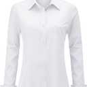 Soft Wrinkle-Free Women's Button Down Dress Shirts Solid Long Sleeve Work Blouses Fit Stretch Casual Tops (Large, White)
