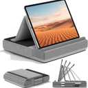 KDD Tablet Pillow Stand, Multi-Angle Viewing Ipad Holder for Lap, Bed and Desk, Foldable Soft Pad Dock with Stylus Mount Compatible with Ipad Pro 12.9, 10.5, 11, Air, Mini, Phones, Books, E-Reader, Gray