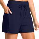G Gradual Women's 4" High Waisted Swim Board Shorts with Pockets Quick Dry Swimming Swimsuit Bathing Suit Bottoms for Women (Navy) XXL