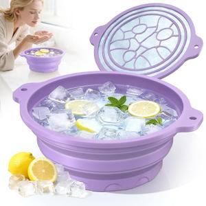 Face Bowl for Ice with Built-in Ice Tray  Collapsible Silicone Facial Ice Bath Bowl for Cold Plunge Therapy, Skin Tightening & Acne Relief  Portable Spa Tool for Home & Travel(Purple)