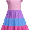 LQSZ Girls Summer Dresses with Ruffle Short Sleeve Midi Casual A-Line Twirly School Sundress Size 3-12 Years (6-7 Years)