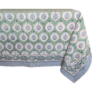 ATOSII Kari Green 100% Cotton Rectangle Boho Summer Tablecloth, Block Print Floral Table Cloth Linen for Dining, Parties, Wedding, Outdoors Home Decor 72 X 108 Inches I 8 Seater I