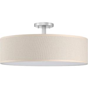 4 Light 20 Inch Semi Flush Mount Close to Ceiling Light Fixture,Off White Fabric Shade Brushed Nickel Finish for Bedroom,Living Room,Dining Room Hallway