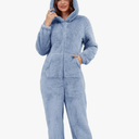 Flygo Womens Fleece Onesie Pajamas Winter Warm Fuzzy One Piece Romper Loungewear Teddy Ears Zipper Hooded Jumpsuit Sleepwear Size M