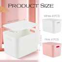 Hoolerry 8 Pieces Colorful Storage Bins with Lid, Plastic Storage Basket Organizing Container Stackable Box with Handle for Shelves Desktop Playroom Office(14.2 x 10.2 x 9.5 Inch,White and Pink)