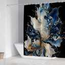 AZHM 4pcs Shower Curtain Sets Abstract Blue Bathroom Decor Sets with Shower Curtain and Rugs and Accessories Modern Marble Shower Curtains for Bathroom with 12 Hooks, Bath Mat, Toilet Lid Cover