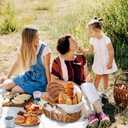 Picnic Basket with Blankets and Bamboo Plates Picnic Supplies Set Basket with Lid and Handle Wicker Picnic Basket Sturdy Woven Body with Washable Lining for Camping (White)