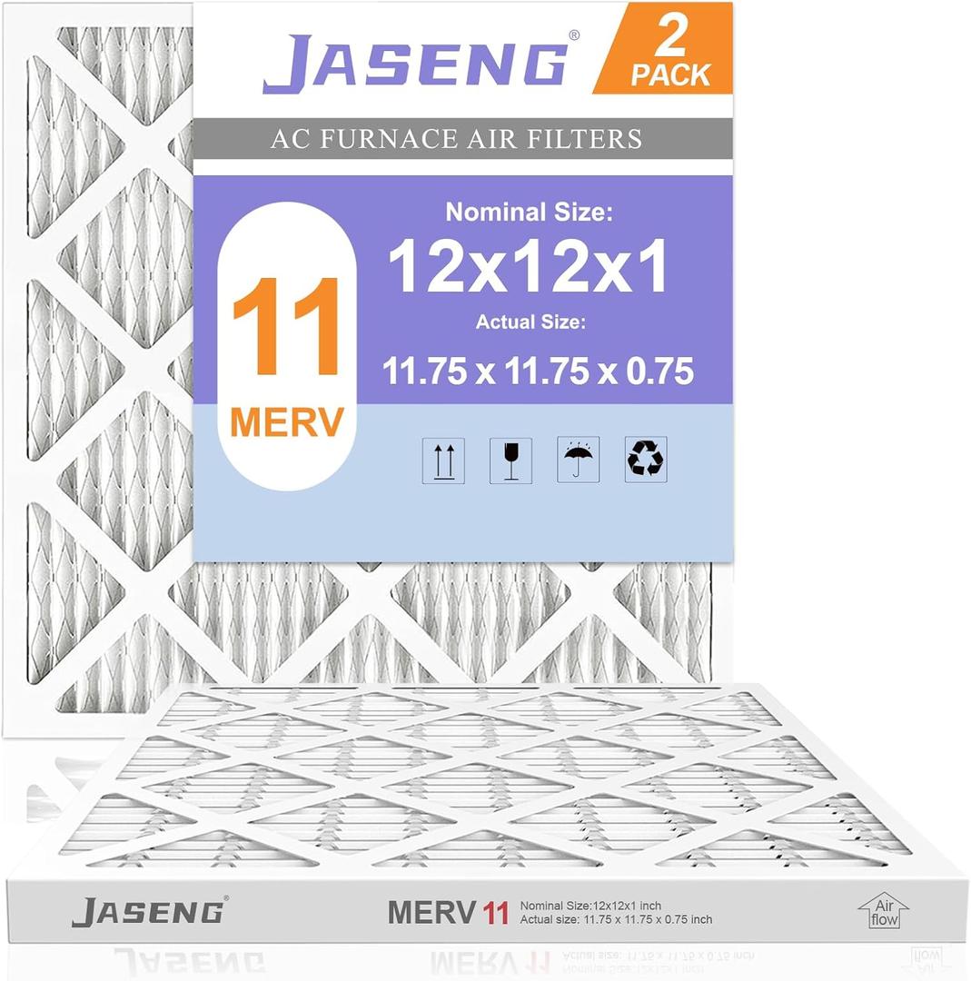 12x12x1 Furnace Air Filters 2 Pack, MERV 11 MPR 1000 & FPR 7 Filtering, HVAC Air Filter Replacement (exact dimensions: 11 3/4"x 11 3/4"x3/4")