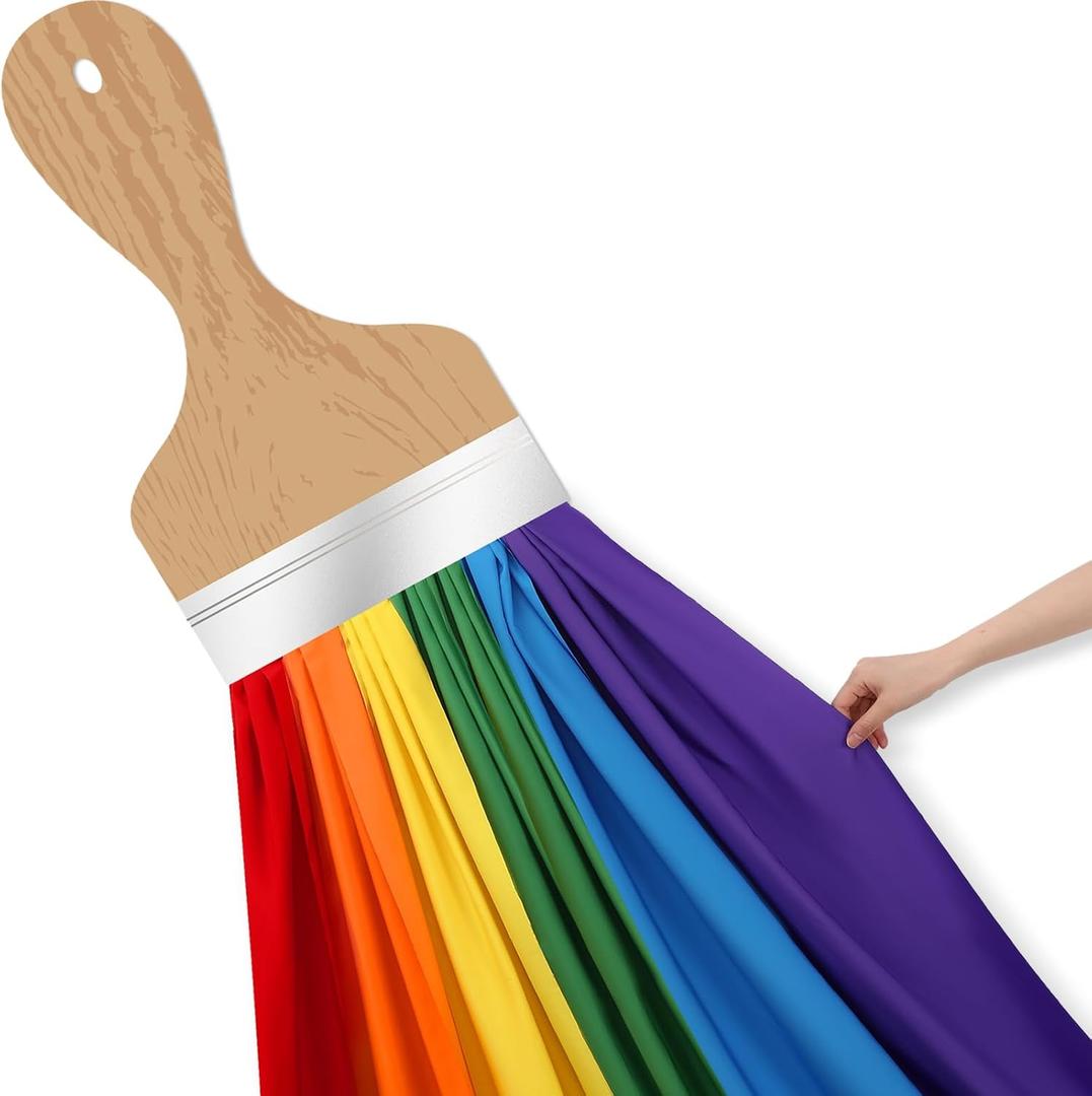 3D Art Painting Classroom Wall Decor Rainbow Bulletin Board Decorations DIY Paint Brush Cutout Rainbow Cloth Back to School First Day of School Chalkboard Decor(Bright Color,85 Inches)