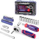 WORKPRO 34 PCS 1/4" Dr. Master Socket Set with 1/4" Stubby Ratchet Bit Driver, Magnetic Bit Driver, Universal Joint, Extensions, 1/4 "Dr. Bit Set, for Auto Repairing and Household, with Storage Case