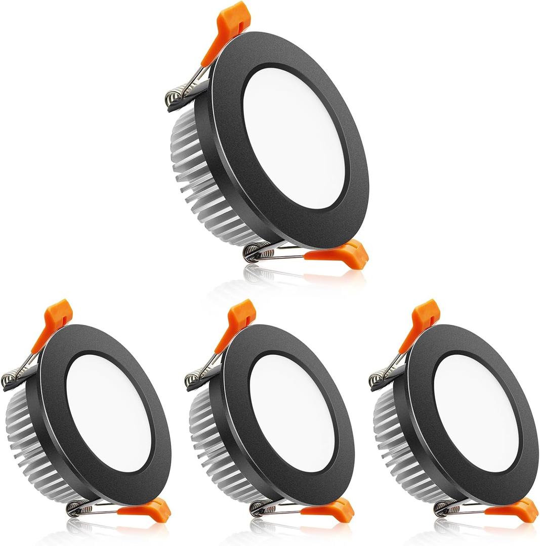 2 Inch LED Downlight, Recessed Lighting Dimmable Ceiling Light, 3W, 4000K Natural White, CRI80 with LED Driver(35W Halogen Equivalent), Black 4 Pack