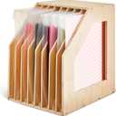 ReliThick 1 Pcs 12x12 Paper Storage Organizer Wood Slope Design Scrapbook File Sorter Storage Shelf for Holding 8 Slot Heat Transfer Paper Portfolio Filing Crate Album Glass Holder for Office School