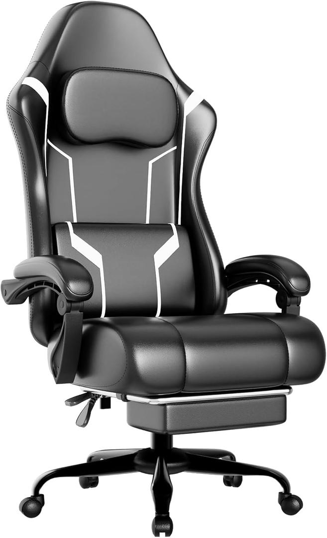 Gaming Chair with Pocket Spring Cushion and Footrest, Ergonomic Computer Chair for Adults, Breathable PU Leather Game Chair, Adjustable Headrest and Lumbar Support Office Desk Chair (White) Gaming Chair with Pocket Spring Cushion and Footrest, Ergonomic Computer Chair for Adults, Breathable PU Leather Game Chair, Adjustable Headrest and Lumbar Support Office Desk Chair (White)