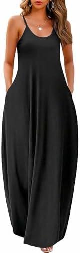 Wolddress Womens 2025 Casual Sleeveless Sundress Plus Size Loose Plain Long Summer Beach Maxi Dress with Pockets, Medium