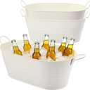 3 PCS 15.3 x 9 x 6 inches White Metal Galvanized Tub with Handles, 3 Gallon Galvanized Beverage Tubs for Parties, Large Metal Drink Ice Buckets for Beer, Wine, Cocktails & Outdoor Events