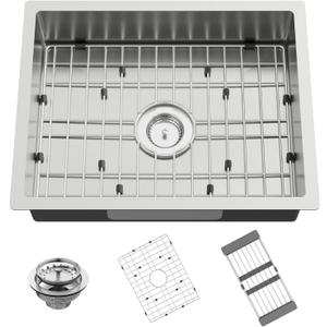 Stainless Steel Kitchen Sink, 23x18x5.5 Inch Low Height Design Single Bowl Undermount Kitchen Sink Come With Accessories Ensure Individuals With Limited Mobility Easily Accessing And Using, 23x18x6 inches