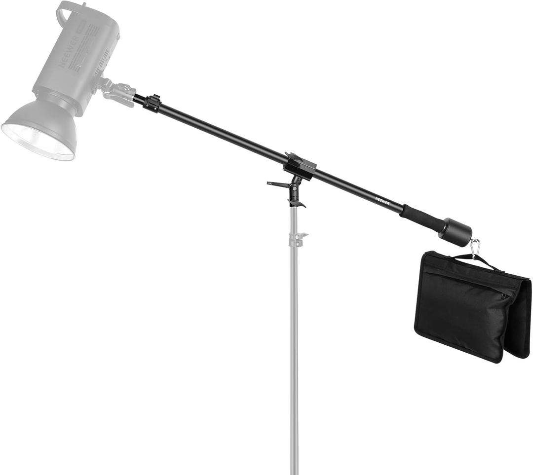 NEEWER Tripod Boom Arm, 35" to 61" (90 to 156cm) with 1.5kg Counterweight and Sandbag, 1/4" Screw Compatible with Softbox, Studio Light, Flash, Umbrella, Ring Light, Max Load 5kg