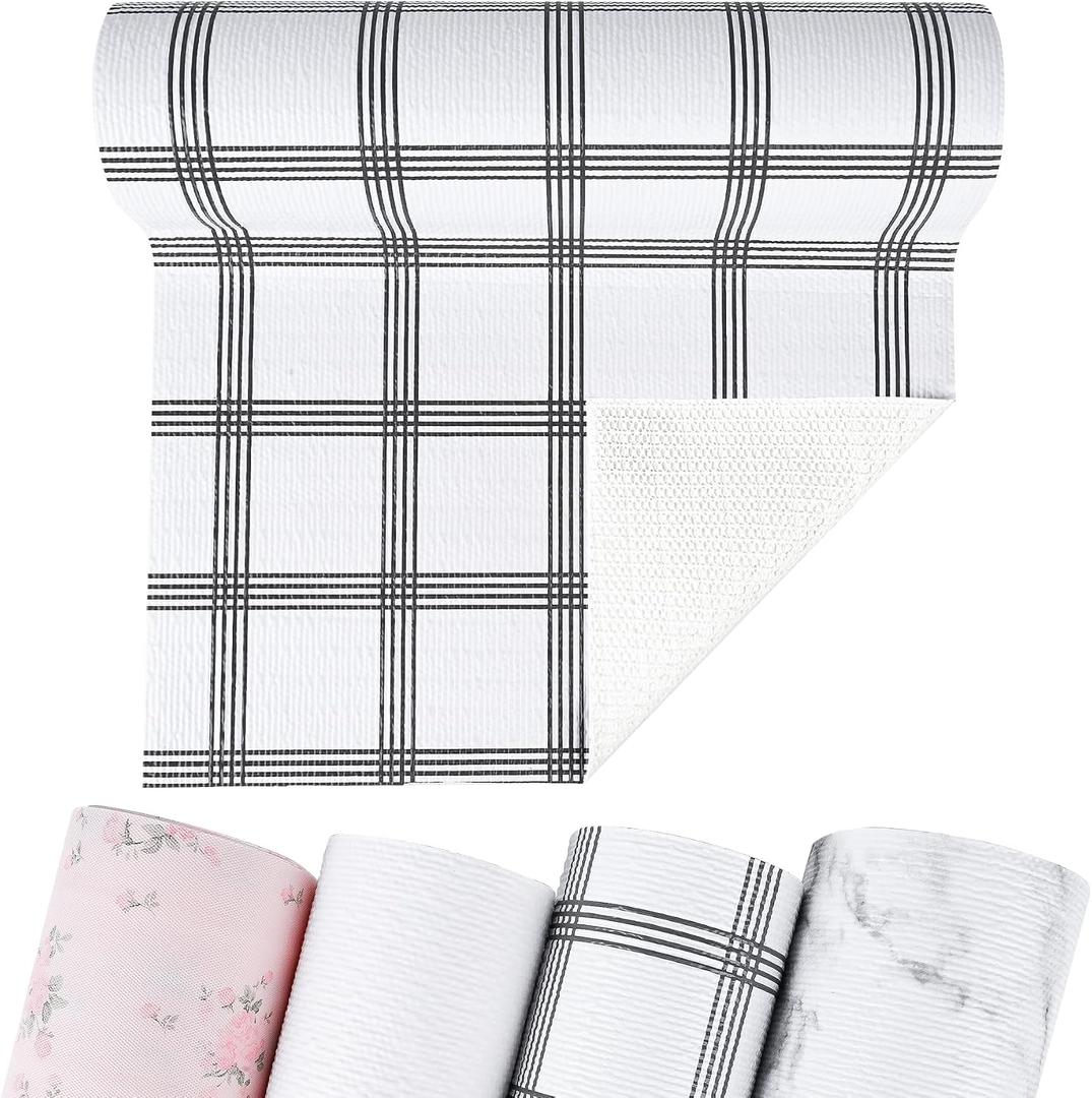 3 x Non-Adhesive Shelf and Drawer Liner for Kitchen Cabinets, 12 in x 10FT Strong Non-Slip Cabinet Liners for Shelves, Refrigerator, Pantry Storage, Bathroom Closet, Easy to Clean & Cut,Stripes