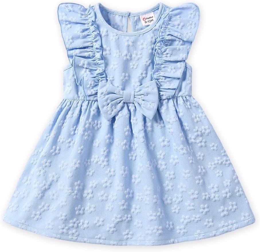 PATPAT Toddler Baby Girls Summer Dresses Spring Clothes Flower Sundress Ruffle Sleeve Bowknot 18-24 Months