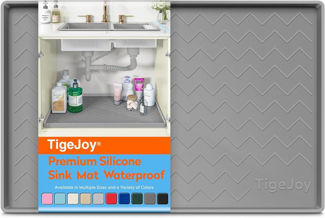 TigeJoy Under Sink Mat 31" x 22" - Silicone Mat in Kitchen and Bathroom Organizers and Storage, Waterproof Protector for Drawer Shelf and Cabinet Liner, Flexible Sink Drip Tray