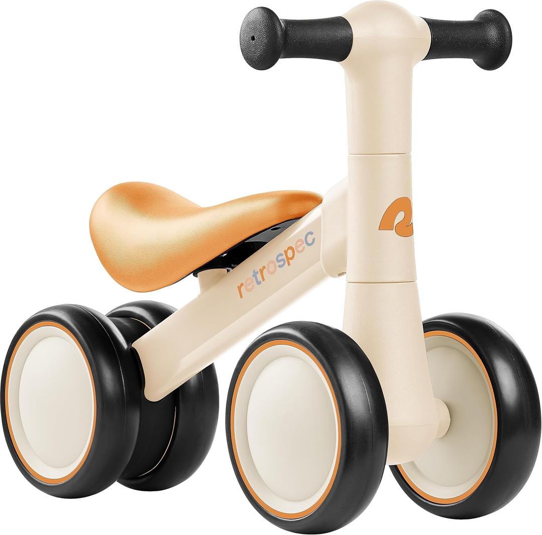 Retrospec Cricket 2 Baby Walker Balance Bike with 4 Wheels for Ages 12-24 Months - First Birthday Gift Toddler Bicycle Toy for 1 Year Olds - Ride On Toys for Boys & Girls (Sandcastle)
