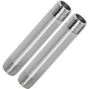 304 Stainless Steel Nipple Pipe Fitting 3/8" NPT X 3/8" NPT Male Thread Cast Pipe Fittings 6" 150mm Length (Pack of 2)