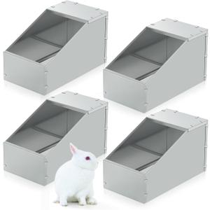 Maxcheck 4 Pcs Galvanized Metal Rabbit Nesting Box Small Animal Nest with Removable Acrylic Floor Durable Easy to Clean for Indoor Outdoor Use Rabbit Supplies (14.5 * 8.5 * 8 Inch)