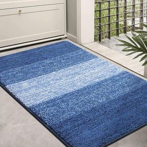 Kitinjoy Indoor Outdoor Door Mat, 36x24 Non-Slip Absorbent Dirt Trapper, Low-Profile Washable Inside Entrance Front Floor Mat, Sturdy Soft Entry Doormats for Entryway, Navy Blue