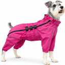 Lovelonglong Waterproof Dog Raincoat 4-Leg Full Body Dog Rain Suit with Reflective Strips & Leash Opening, Outdoor Dog Jacket for Rainy Weather (XL (back 16"), Rose red)