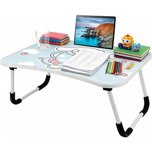 Kawaii Laptop Desk Foldable Kawaii Bed Desk Table Cute Folding Breakfast Tray Portable Lap Standing Desk Notebook Stand Reading Holder for Bed/Couch/Sofa/Floor (Blue)