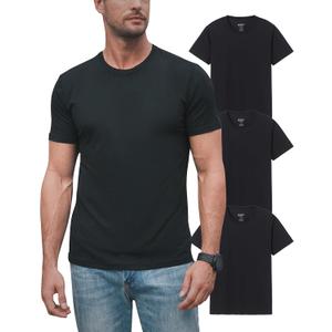 Pioneer Camp Mens Bamboo Viscose T Shirt Ultra Soft Plain Tshirts for Men Cooling Crew Neck Casual Basic Tee Shirt Undershirt (Large, 3-pack Essential - Black)