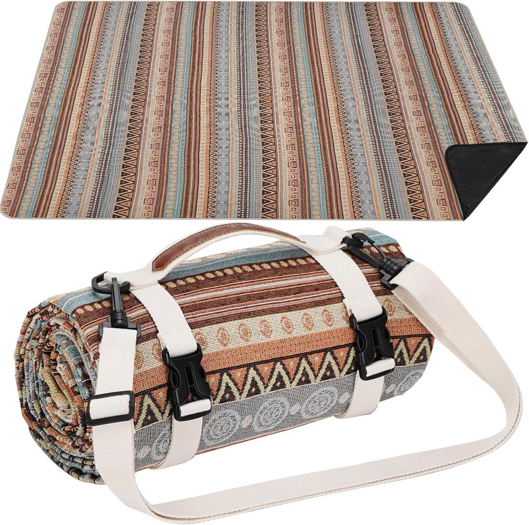 Extra Large Waterproof Picnic Blanket | Portable Camping & Beach Mat | Sand Free with Carry Strap | Park Blanket for Grass, Hiking, Travel, Concerts, Indoor (Orange) (4'11" x 6'7" (Rectangular