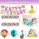 62PCS Disne Princess Party Supplies, Birthday Decorations Set Include Banner, Balloons, Backdrop, Cupcake Toppers, Tablecloth, Hanging Swirls for Kids Princess Theme Birthday Party