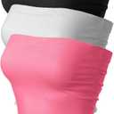 MixMatchy Women's 3 Pack Casual Summer Ruched Side Backless Double Layered Tube Top with Built in Shelf Bra (3pack - Black/White/Pink)