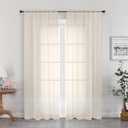 OWENIE Sheer Curtains 72 Inches Long 2 Panels Set, Light Filtering Sheer Curtain Rod Pocket Clear Drapes for Living Room Bedroom Window Sliding Door, Each 42 x 72 Inch, Cream