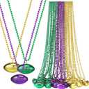 XunYee 24 Pcs Mardi Gras Bead Necklaces Yellow Green and Purple Football Bead Necklaces Throws Bulk Football Pendant Party Decorations for Festival Mardi Gras Celebrations Decorations