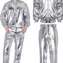 Halfchet Men's Metallic Jacket and Pants Set Jacket Men Straight Leg Trousers Costume for Men Disco Cosplay Party, M