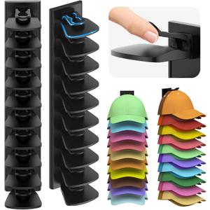 Hat Organizer for Baseball Caps, 2 Pack Hold Up to 40 Hats, Hat Rack for Wall Space Saving, Hat Hanger w/Strong Adhesive Hat Storage Holder Display for Closet Door and Wall (Black)