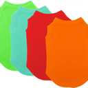 Chol&Vivi Plain Dog Shirt, 4pcs Blank Cotton Shirts Fit for Extra Small to Extra Large Size Dogs, Sleeveless Apparel Soft and Lightweight, Tank Top for All Breeds, Light Blue/Green/Red/Orange, Large (L (19" Chest))
