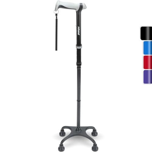Rehand Quad Cane, Walking Cane with Ergonomic Handle Ever and Graceful 4-Pronged Base for Extra Stability, Adjustable Walking Sticks for Right or Left Handed Men & Women and Seniors