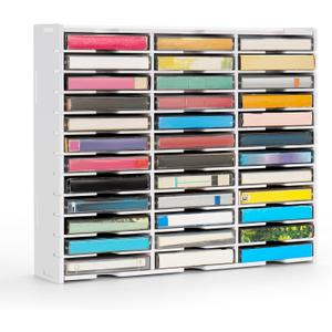 SANFURNEY 36 Slots Cassette Tape Storage Rack Desktop Audio Tape Organizer, Wall-Mounted Audio Cassette Holder -White